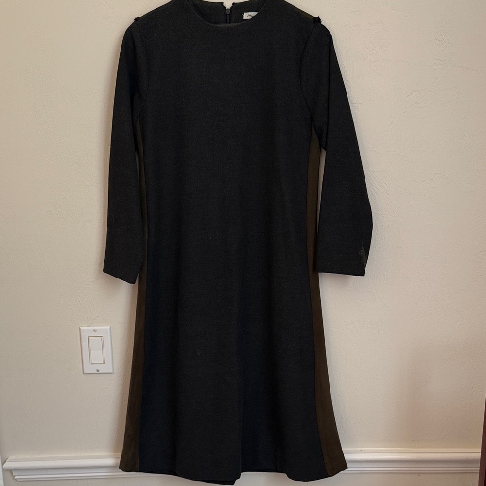 Blue Perla Gray Long Sleeve Dress Green Detail Size 38